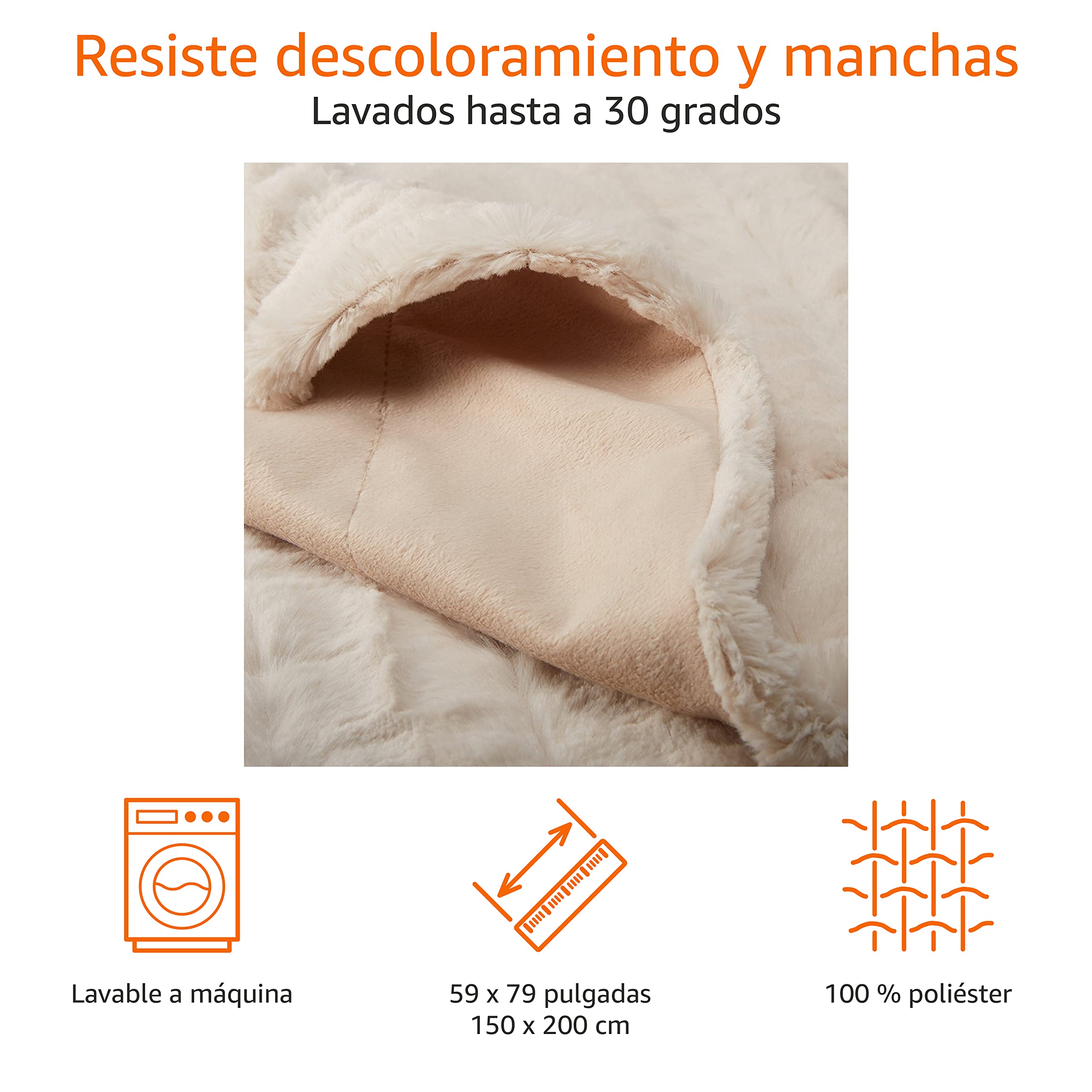 Amazon Basics Manta arrullo de Piel sintética, no calefactable, Color Marfil, 150 x 200 cm