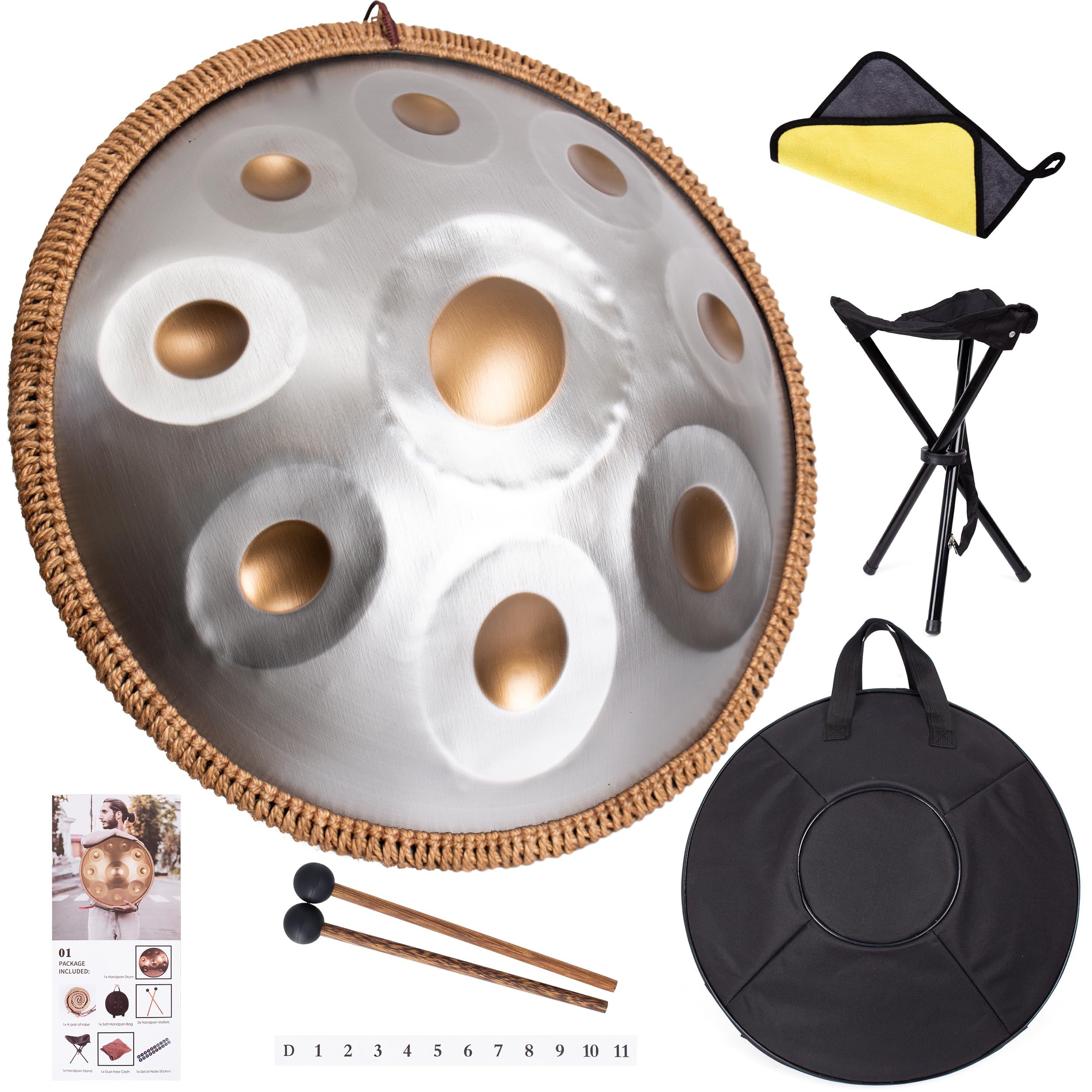 Handpan 440 Hz d-moll 9 nut 45 cm stalowy bęben ręczny stalowy bęben językowy stalowy bęben ręczny harmoniczna ręczna perkusja harmoniczna do uzdrawiania dźwiękiem, osobistej medytacji, jogi,