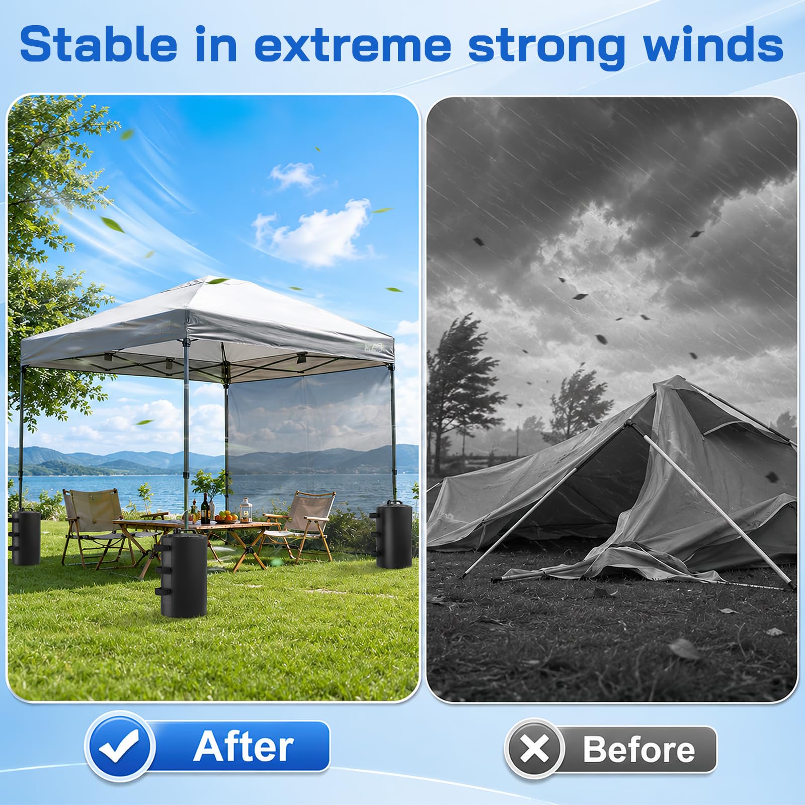 4PCS Pesi per Gazebo, 20L Sacchi di Zavorra ad Acqua in PVC 500D per Tende Zavorre ad Acqua Portatili per Gazebo Pieghevoli con 4 Cinghie Sacchi Sabbia per Gambe Gazebo e Tende Giardino