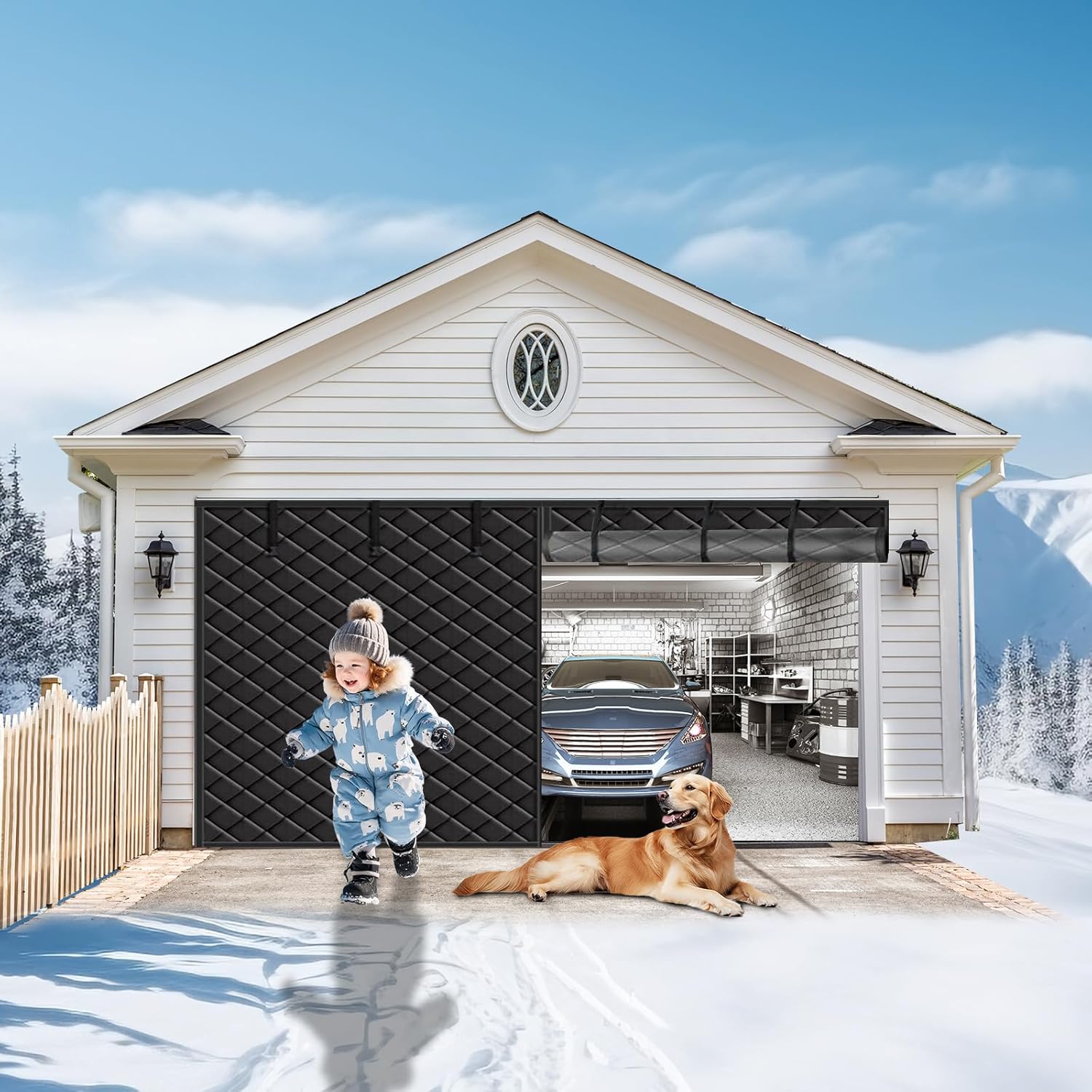 Garage Door Insulation Blanket, Car Garage Thermal Door Cover for Winter Kit - Magnetic Garage Insulation Curtain (Curtain Size 16.3x7.1FT)| Warehouse & Studio (Fit Door 16x7FT)