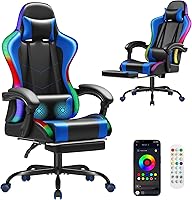 Vista 8 de Silla de juegos Homall, silla para videojuegos con reposapiés y soporte lumbar masajeador, silla de computadora ergonómica de altura ajustable