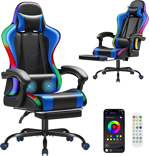 Miniatura 8 de Silla de juegos Homall, silla para videojuegos con reposapiés y soporte lumbar masajeador, silla de computadora ergonómica de altura ajustable