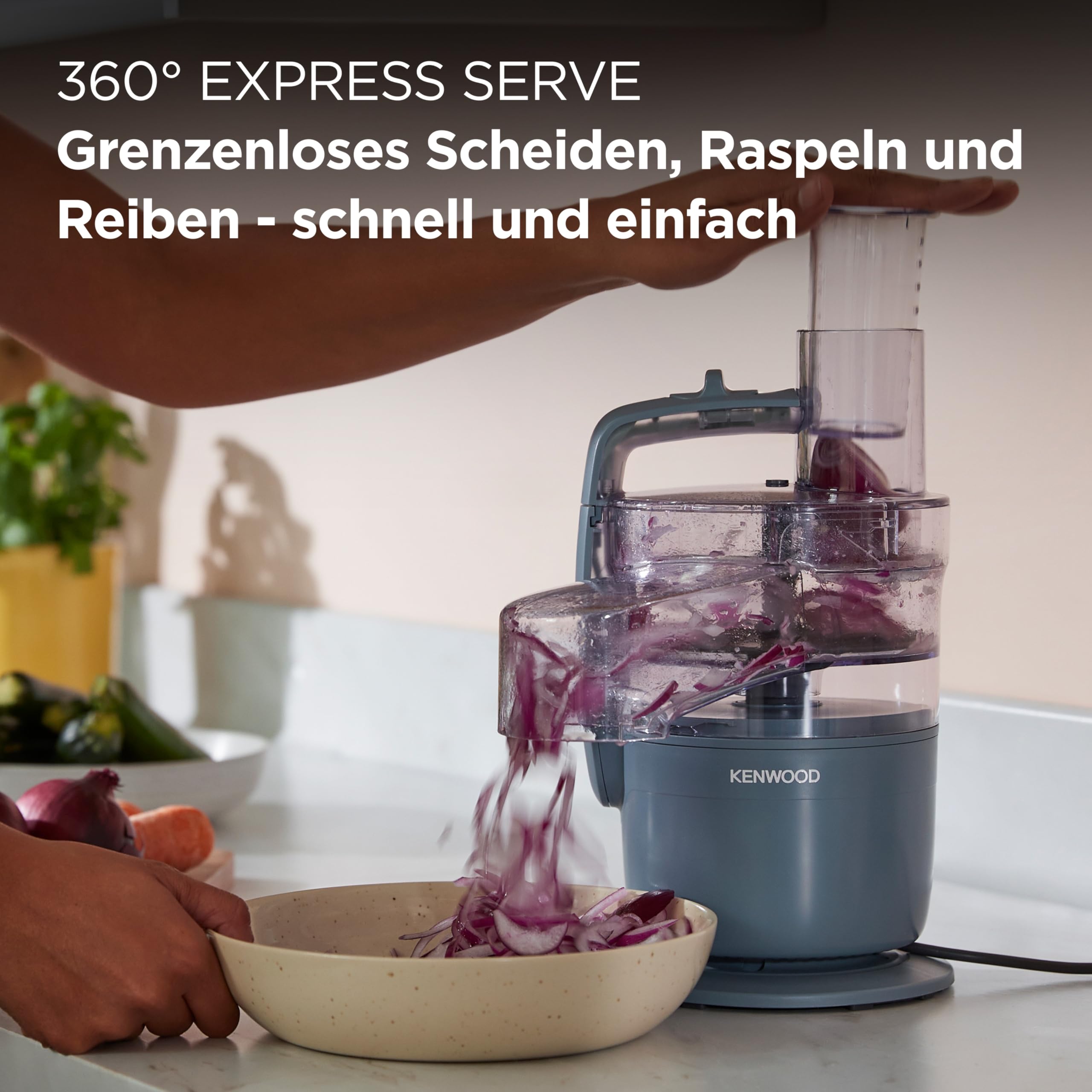 Kenwood MultiPro Compact – Kompakte Küchenmaschine mit Express Serve, Edelstahlmesser, Schneid- und Raspelscheiben, Pulse-Funktion, Blau (FDP23.130GY)