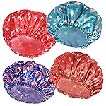 4 PCS Shower Cap for Women, Elastic and Reusable Bath Caps, Double Layers Shower Caps Reusable Waterproof, Bathing Shower Caps, Environmental Bath Hair Protection Cap - Chrismas Pattern