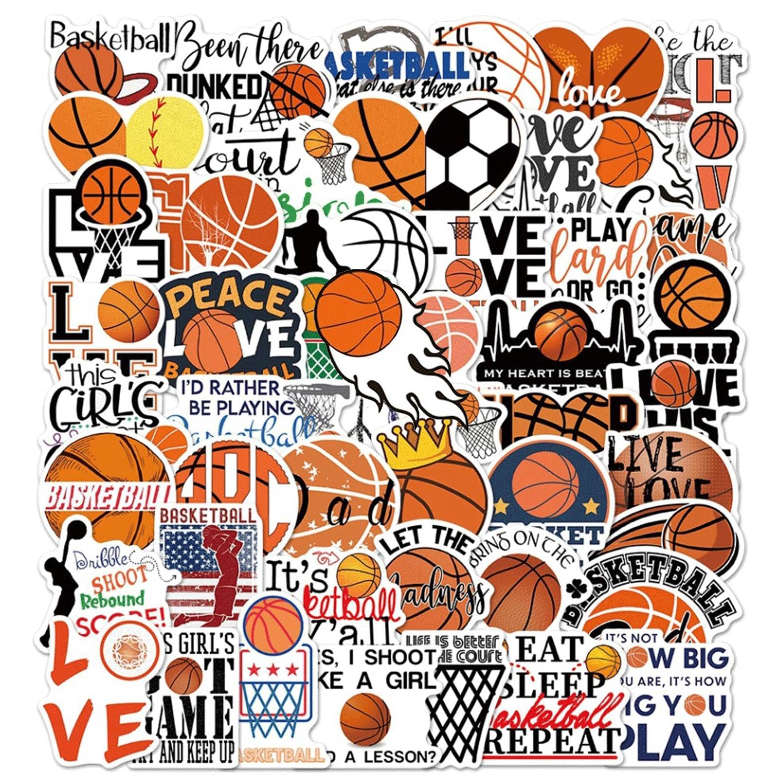 100PCS Basketball Stickers, Love Basketball Stickers for Kids Teens Adults,Vinyl Waterproof Stickers for Water Bottles,Laptop, Party Supplies，Skateboard Guitar