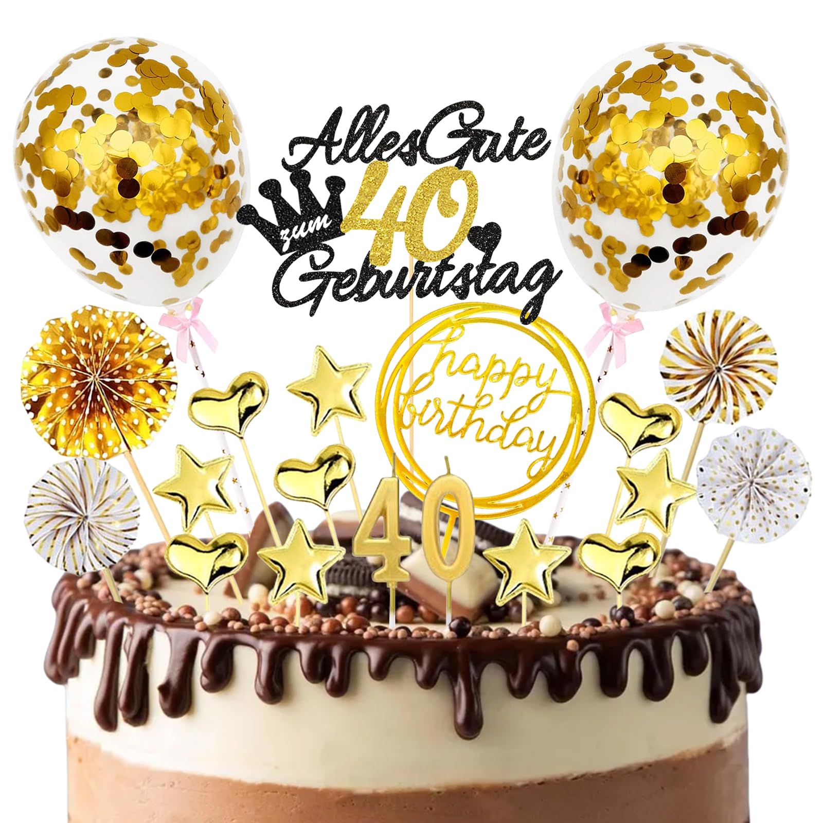 BURGEONCake Decoration 40th Birthday Boy Girl, Pack of 20 Happy 40th Birthday Cake Decoration Birthday, Cake Topper 40th Birthday Decoration with Birthday Candles for 40th Birthday Cake Party