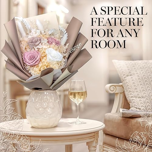 Miniatura 6 de GLAMOUR BOUTIQUE Ramo de flores preservadas, rosas en caja con hortensias y más, listo para regalo para aniversario, cumpleaños, día de San
