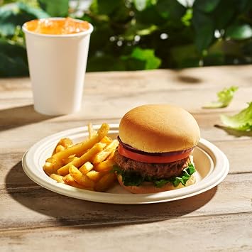 100% Compostable Paper Plates 150 Pack, 10 Inch Brown Round Heavy Duty