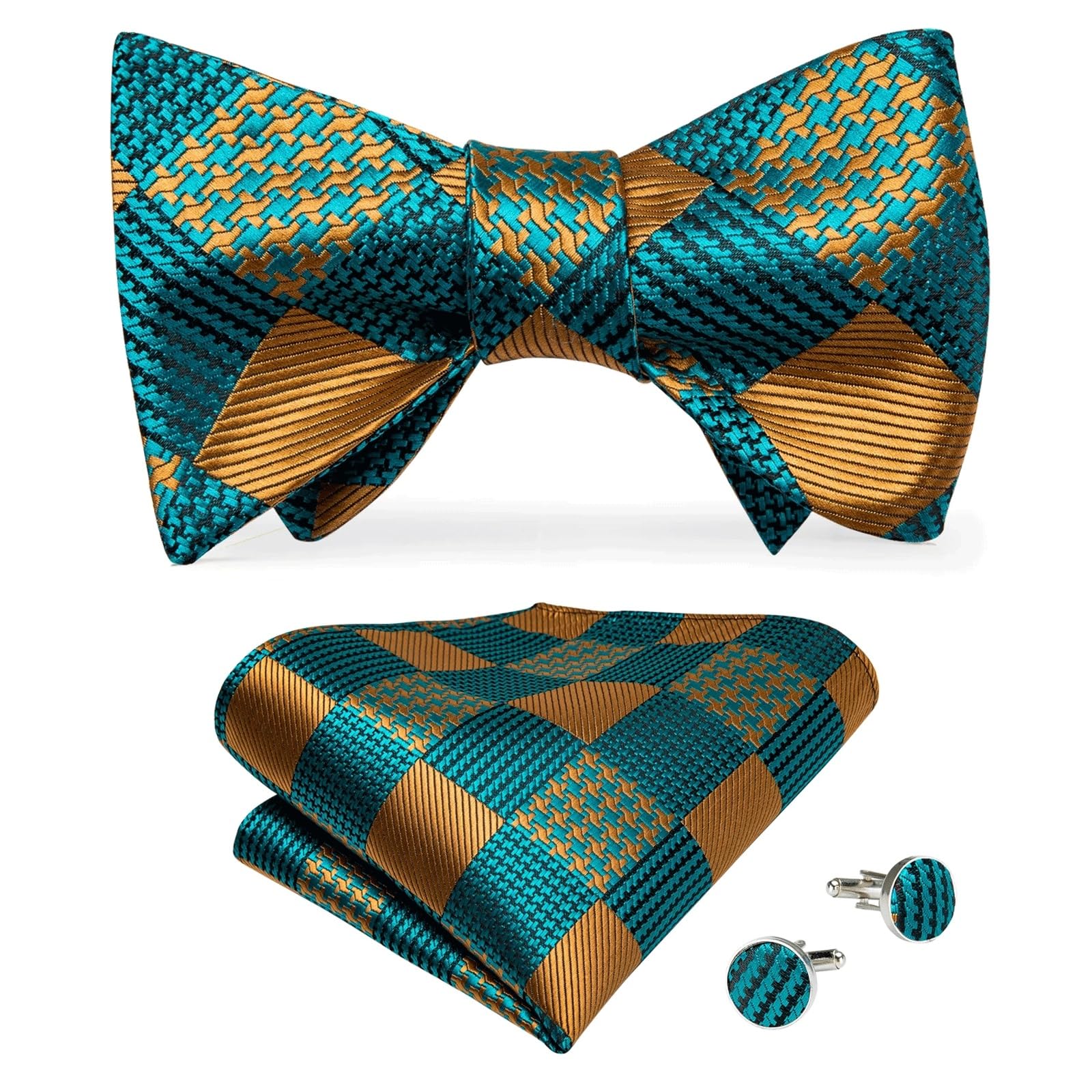 JFDBGU Tie Set Bow Tie Brooch Pin Set Plaid Wedding Party Bowknot Cravat Gravata Gift