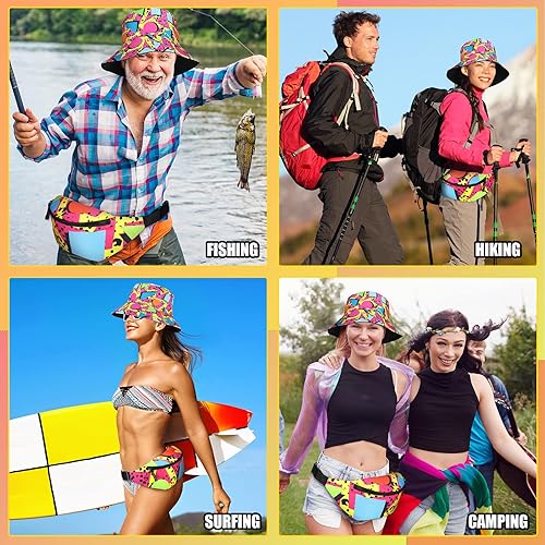 Miniatura 6 de JenPen Juego de 2 sombreros tipo cangurera de los años 80 y 90 para hombres y mujeres, accesorios retro para fiestas deportivas de verano