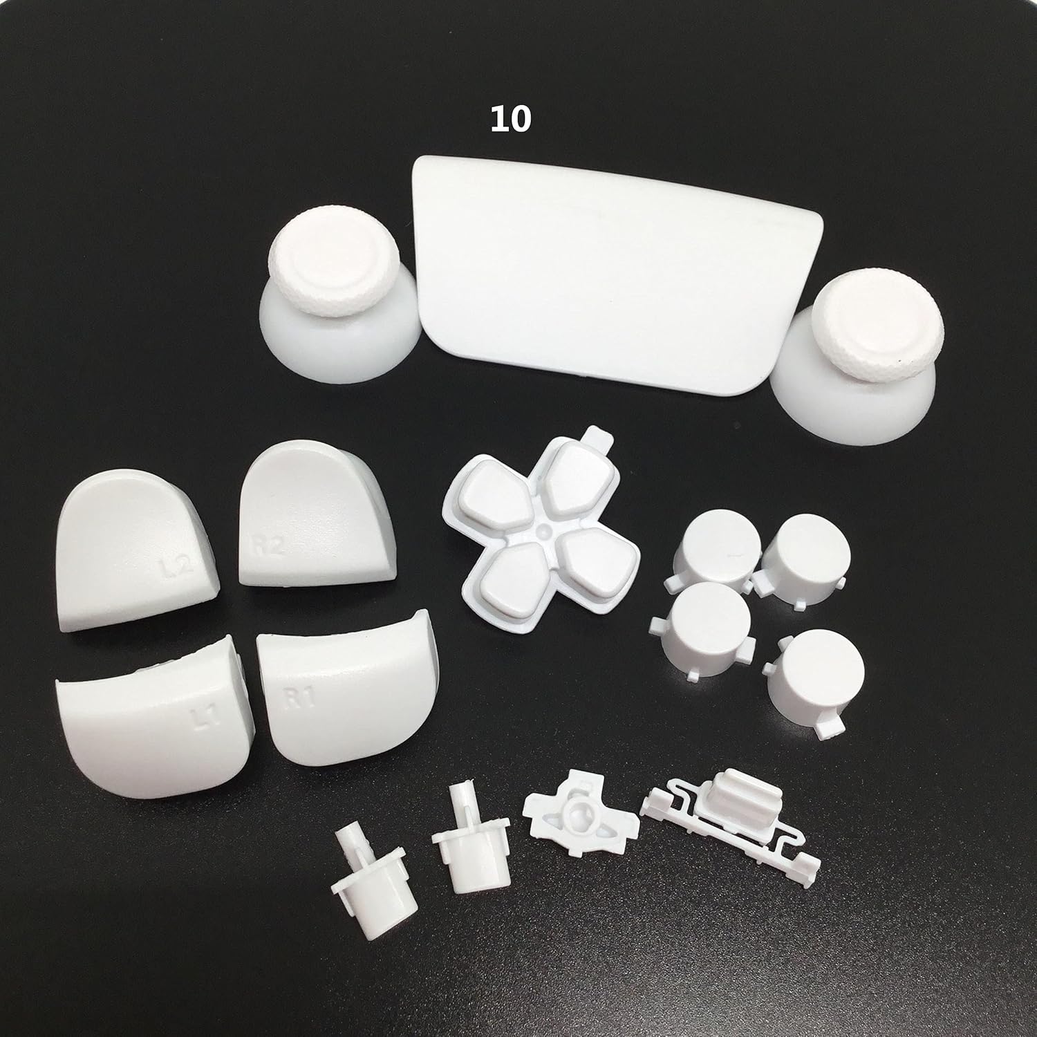 PS5 Next Gen Controller Chrome & Plain Full Buttons Set D-Pad Trigger LT RT LB RB (Plain White)