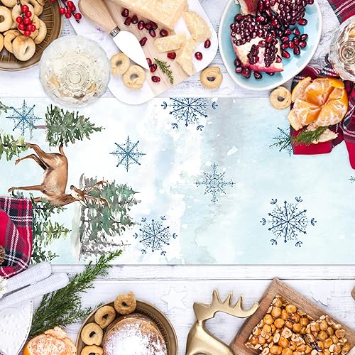 Miniatura 6 de Camino de mesa de Navidad, 13 x 72 pulgadas, camino de mesa familiar de renos para decoraciones de Navidad, decoración de mesa de comedor de cocina