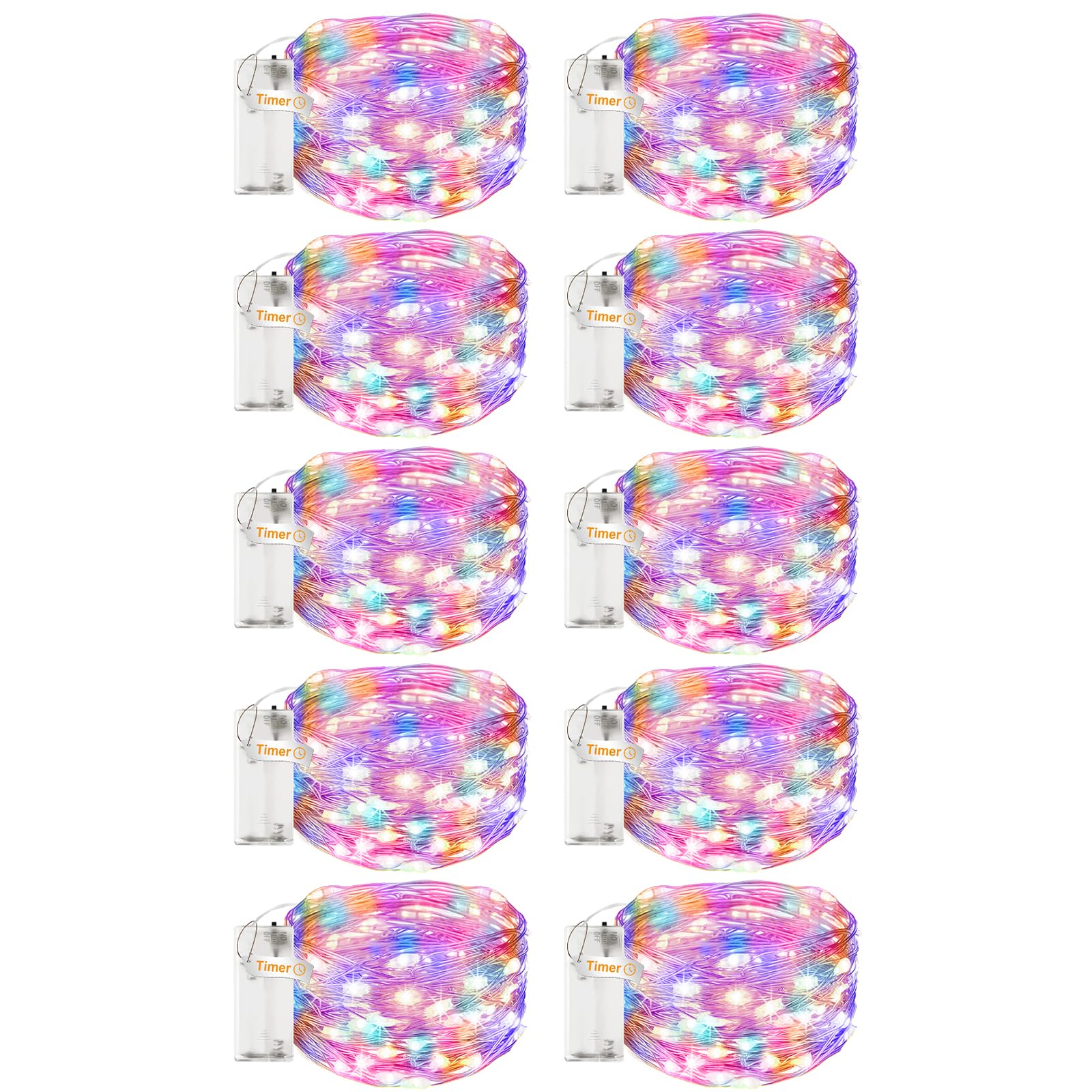 bitjam 10 Stück Lichterkette Batterie Timer, 3M 30 LED Mini Kupferdraht Fairy Lights, Lichterketten Batteriebetrieben (AA Batterie) für Party Weihnachten Hochzeit Schlafzimmer Innen Deko, Mehrfarbig