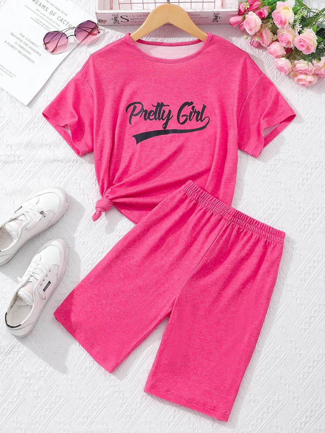 NEW 8-12 Years Girls Summer Outfits 2 Piece Set Trendy Print Top & Stretchy Shorts Casual Playwear - Image 2