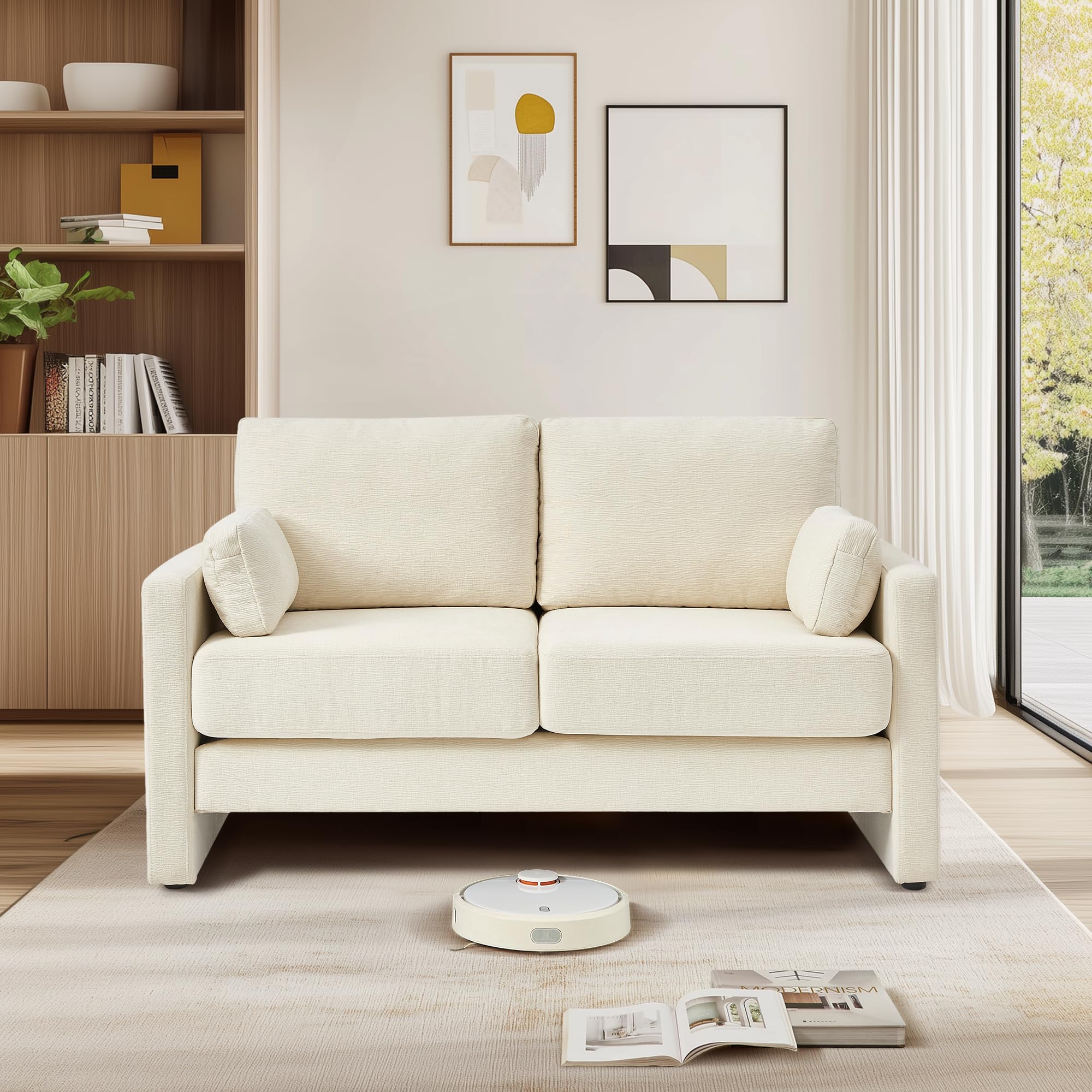 (similar to stock image) 58.7" Modern Loveseat Sofa, Soft Chenille Fabric Love Seat Couch, 2 Seater Comfy Upholstered Leisure Sofa Loveseat Couches with 2 Waist Pillow for Living Room, Bedroom, Office