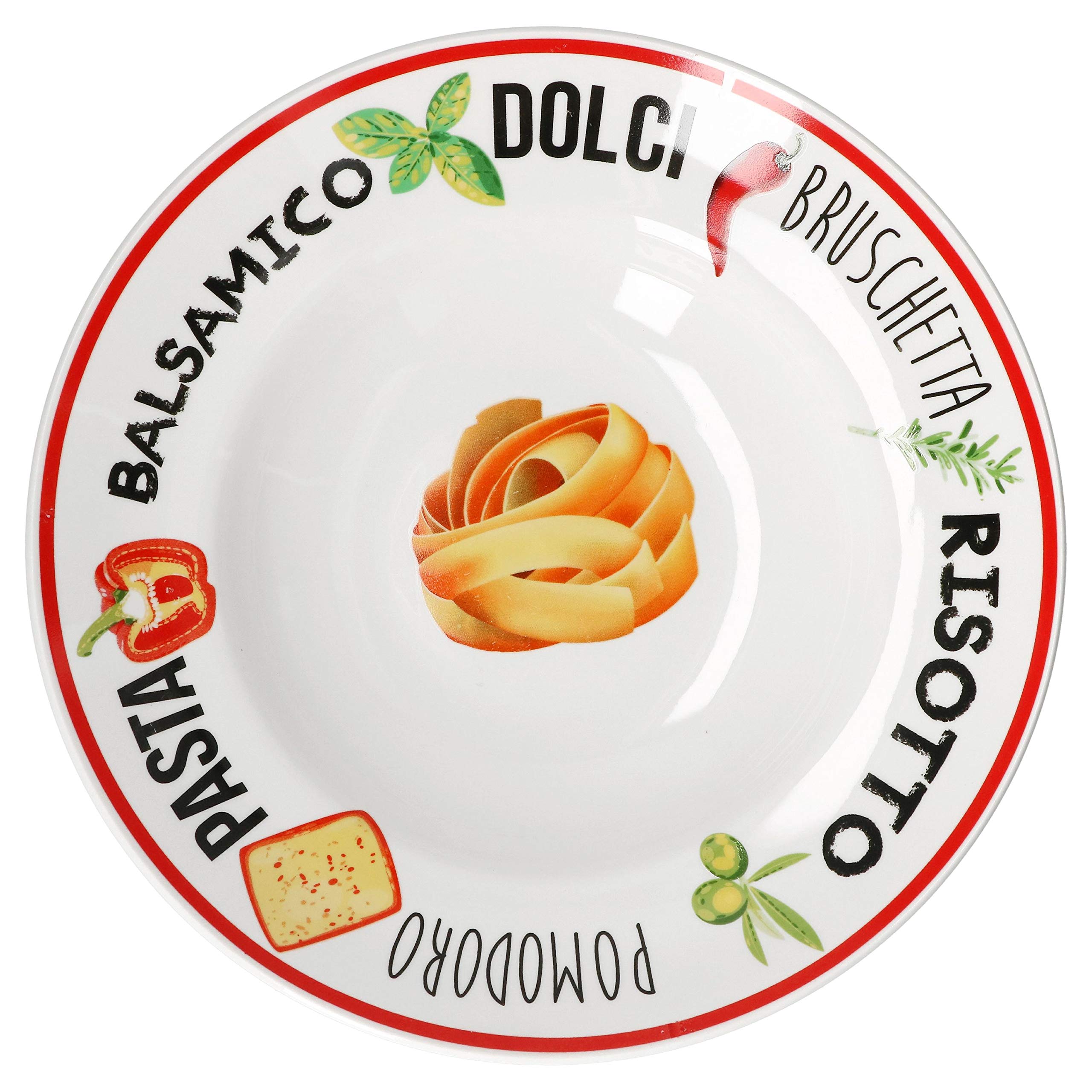 Set Di 6 Piatti Per Pasta Decorati – Pomodoro, Peperoncino E Basilico, Ø 26,5 Cm - Foto 9