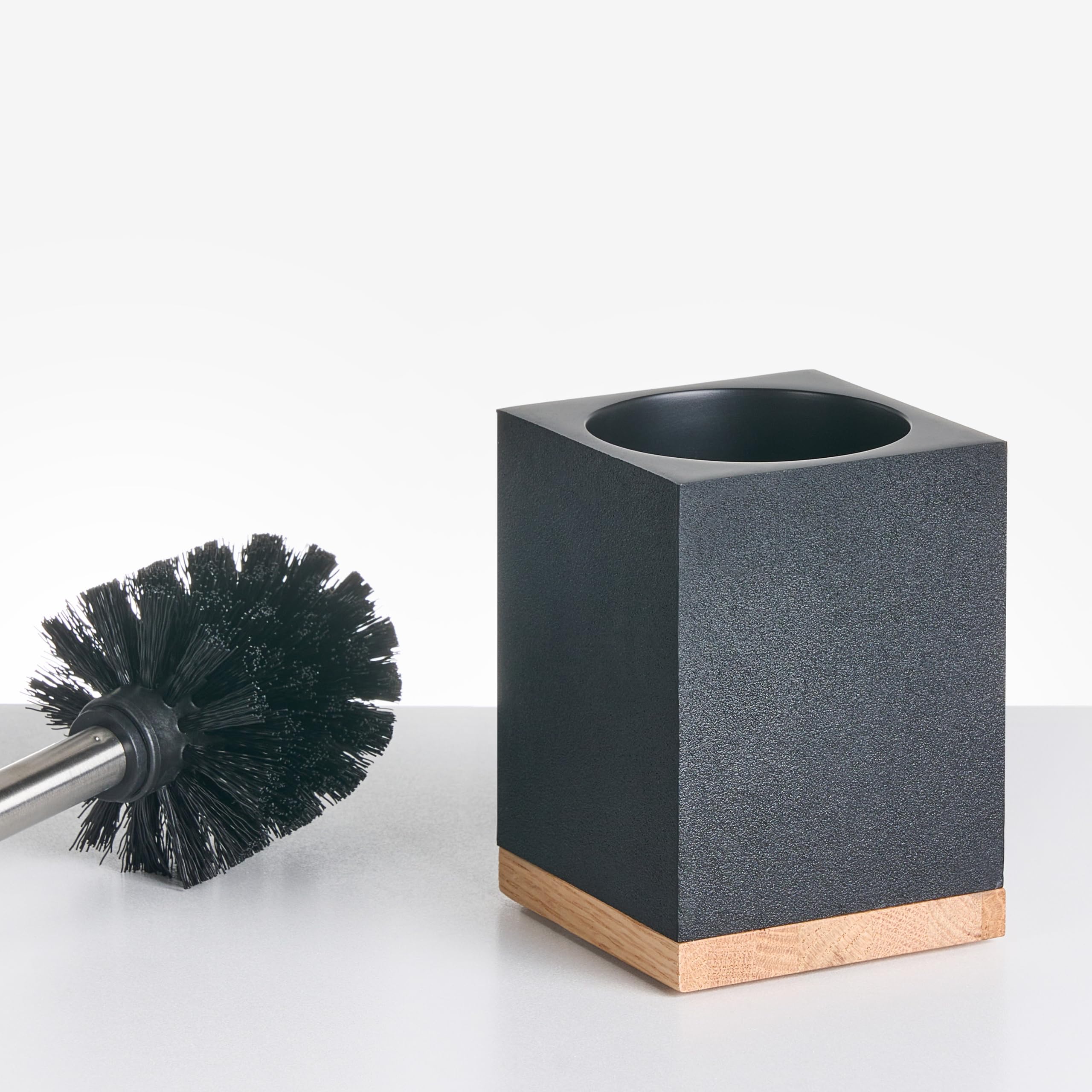 Conjunto de 5 Accesorios de baño jabonera dispensador de jabón escobilla de Inodoro Vaso Soporte para cepillos de Dientes Negro Tapiche