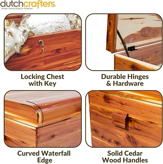 DutchCrafters Red Cedar Wood Blanket Storage for Living Room, Fully Lined Hope Chest, Bedroom Bench, Lockable Storage Box, Locking Chest with Handles and Waterfall Edge - Amish Made in USA (35 Small)
