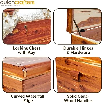 DutchCrafters Red Cedar Wood Blanket Storage for Living Room, Fully Lined Hope Chest, Bedroom Bench, Lockable Storage Box, Locking Chest with Handles and Waterfall Edge - Amish Made in USA (35 Small)