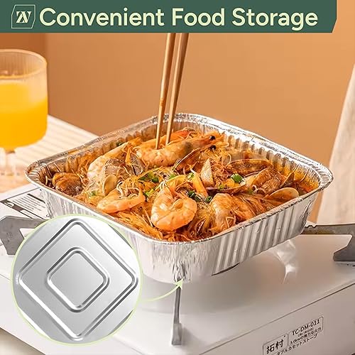 Miniatura 3 de Zuvo Contenedores grandes desechables de papel de aluminio con tapas de papel 25x25x4 cm, recipientes para llevar, buenos para hornear, asar,
