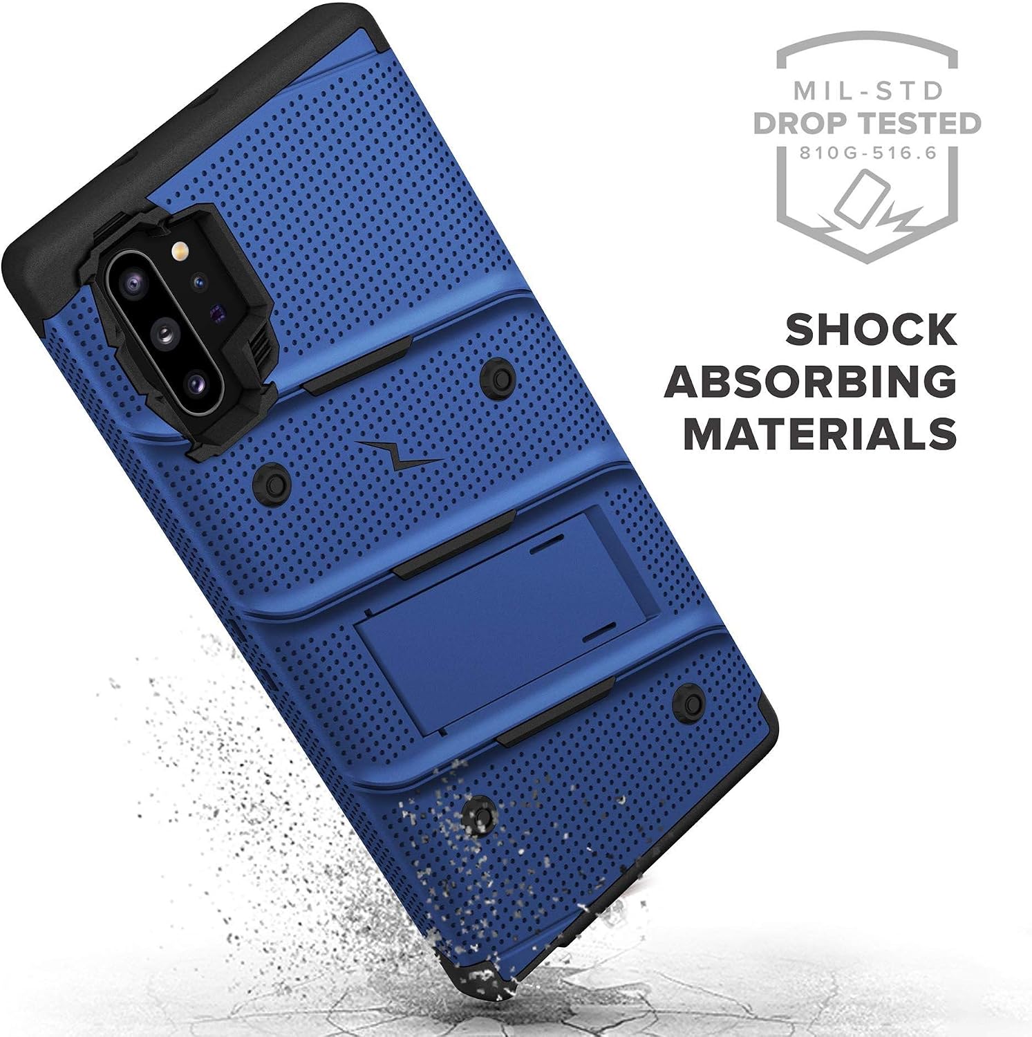 ZIZO Bolt Series for Samsung Galaxy Note 10 Plus Case | Heavy-Duty Military-Grade Drop Protection w/ Kickstand Included Belt Clip Holster Lanyard (Blue/Black)