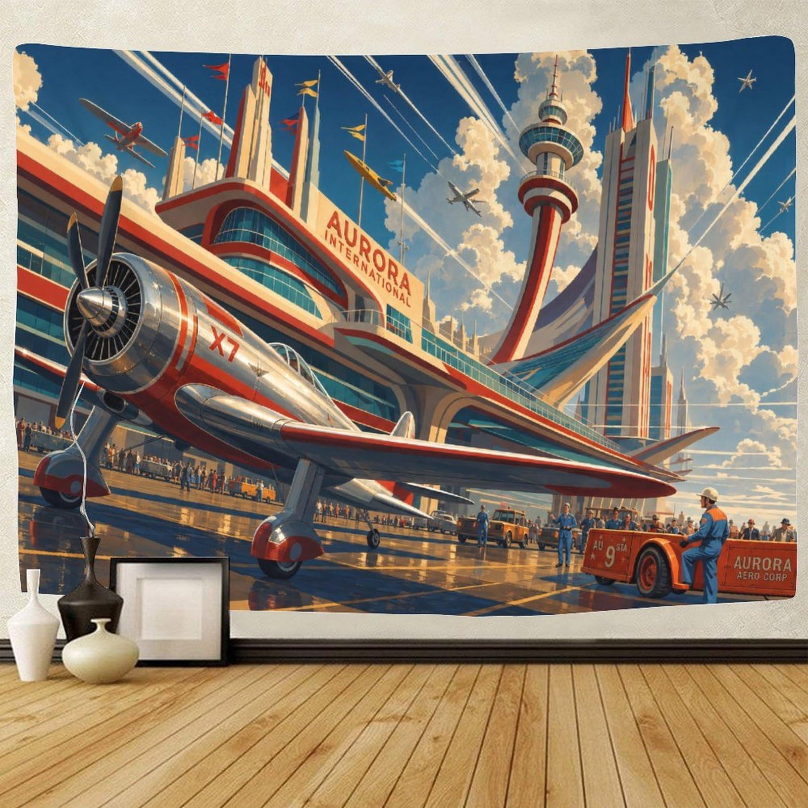 GPMNBCXZK Vintage Fighter Jet Wall Art Decor 3D Print Tapestry Wall Hanging Decor Airplane Tapestries Home Decoration Curtain Bedroom Dorm 130cmx150cm