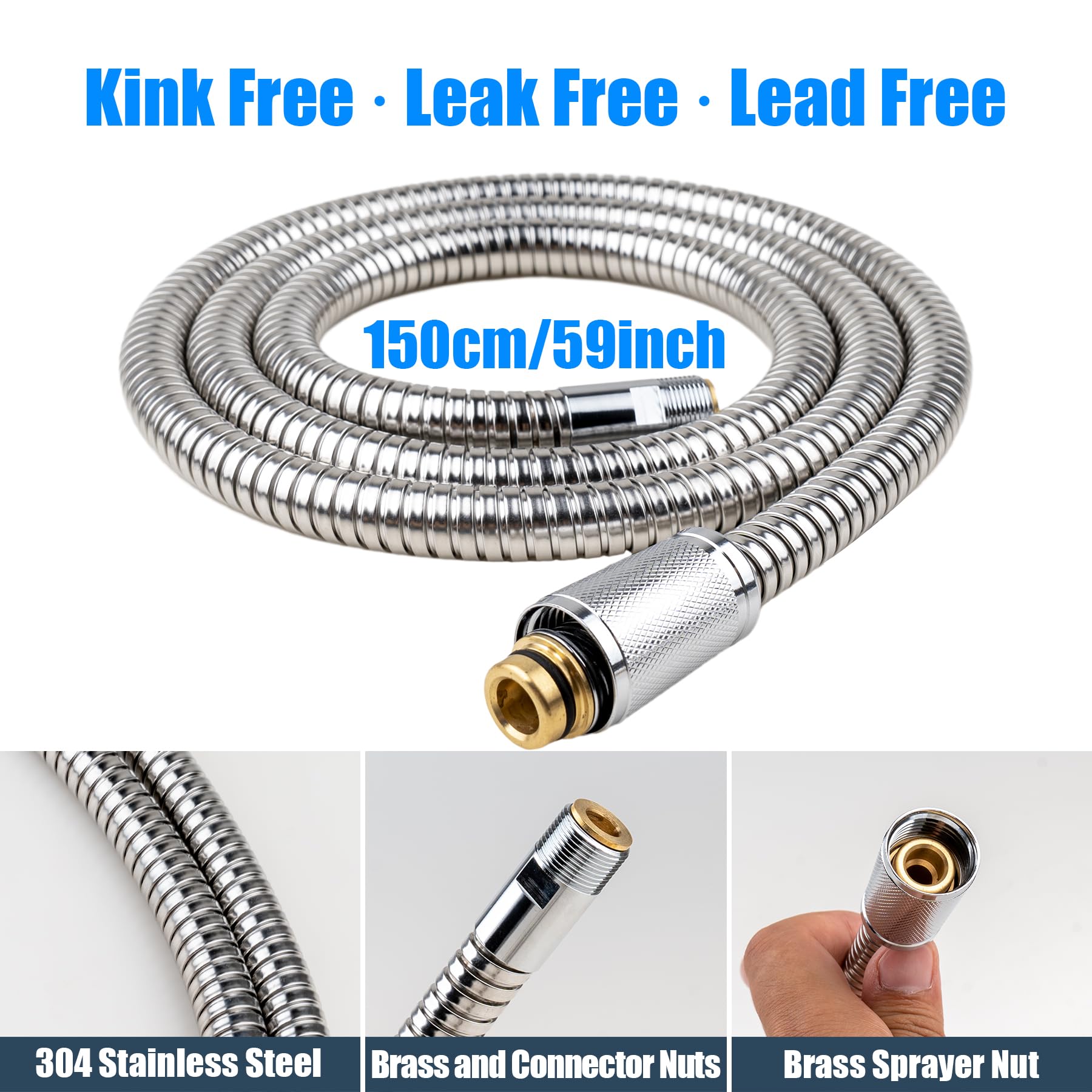 46092000 Küchenarmaturschlauch Ersatzteile, herausziehbarer Sprüh-Ersatzschlauch für GROHE 46092000 LadyLux Schlauch, 15 mm x ½ x 1500 Zoll, Chrom