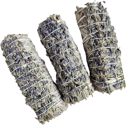 Paquete de 3 varillas de salvia blanca y lavanda de 4 pulgadas de largo, paquete de salvia ardiente para limpieza de casa, varillas de incienso de