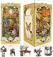 Vista 8 de Kit de rincón de libros de bricolaje, decoración de estantería de libro de casa de muñecas, rompecabezas de madera 3D con cubierta LED para polvo