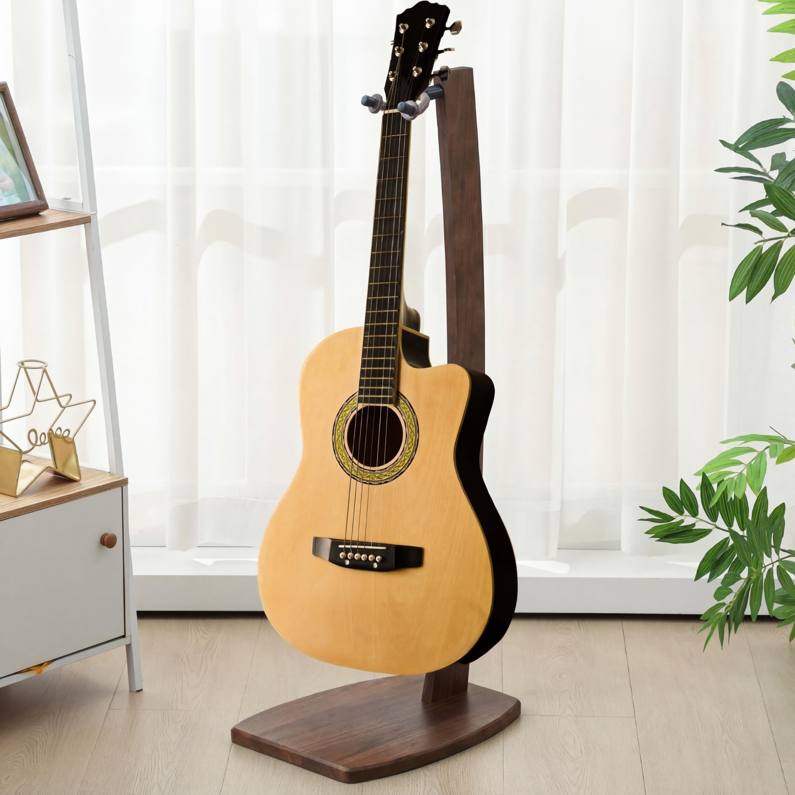 Wenqik Wood Electric Guitar Stand Solid Wooden Acoustic Handmade Guitar Holder Floor for Home Living Room Decoration(Dark Walnut Color,38 Inch)