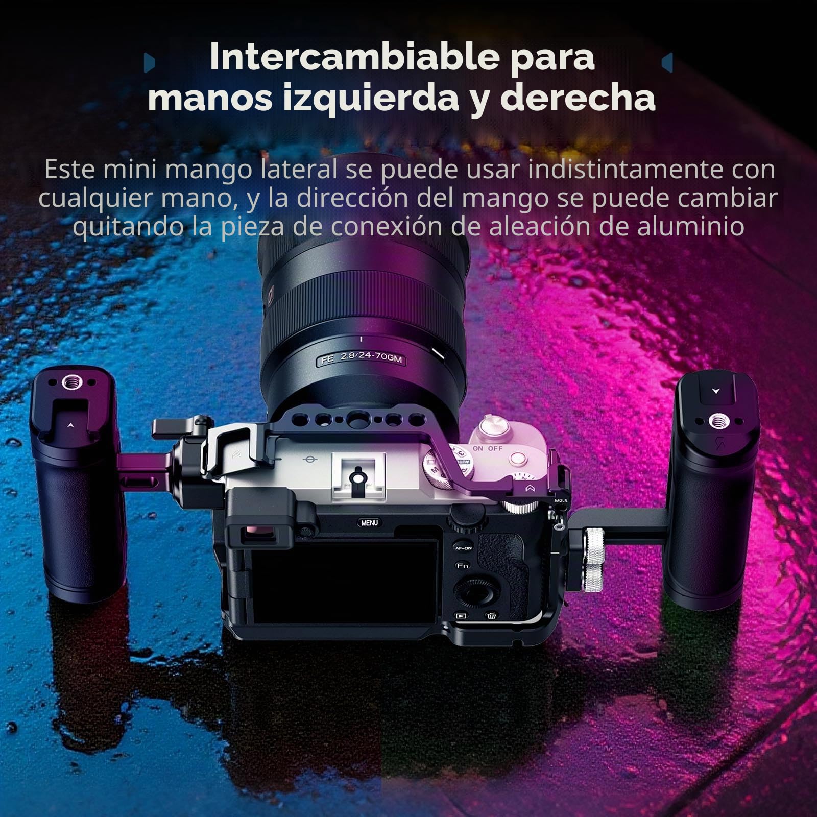 SMALLRIG Kit de Mango Lateral Mini Ligero - Roscas 1 4 20 y Pinza NATO, Capacidad 10kg 22lb, Empuñadura Ergonómica Ajustable Arriba Abajo para Mano Izquierda o Derecha - 5532