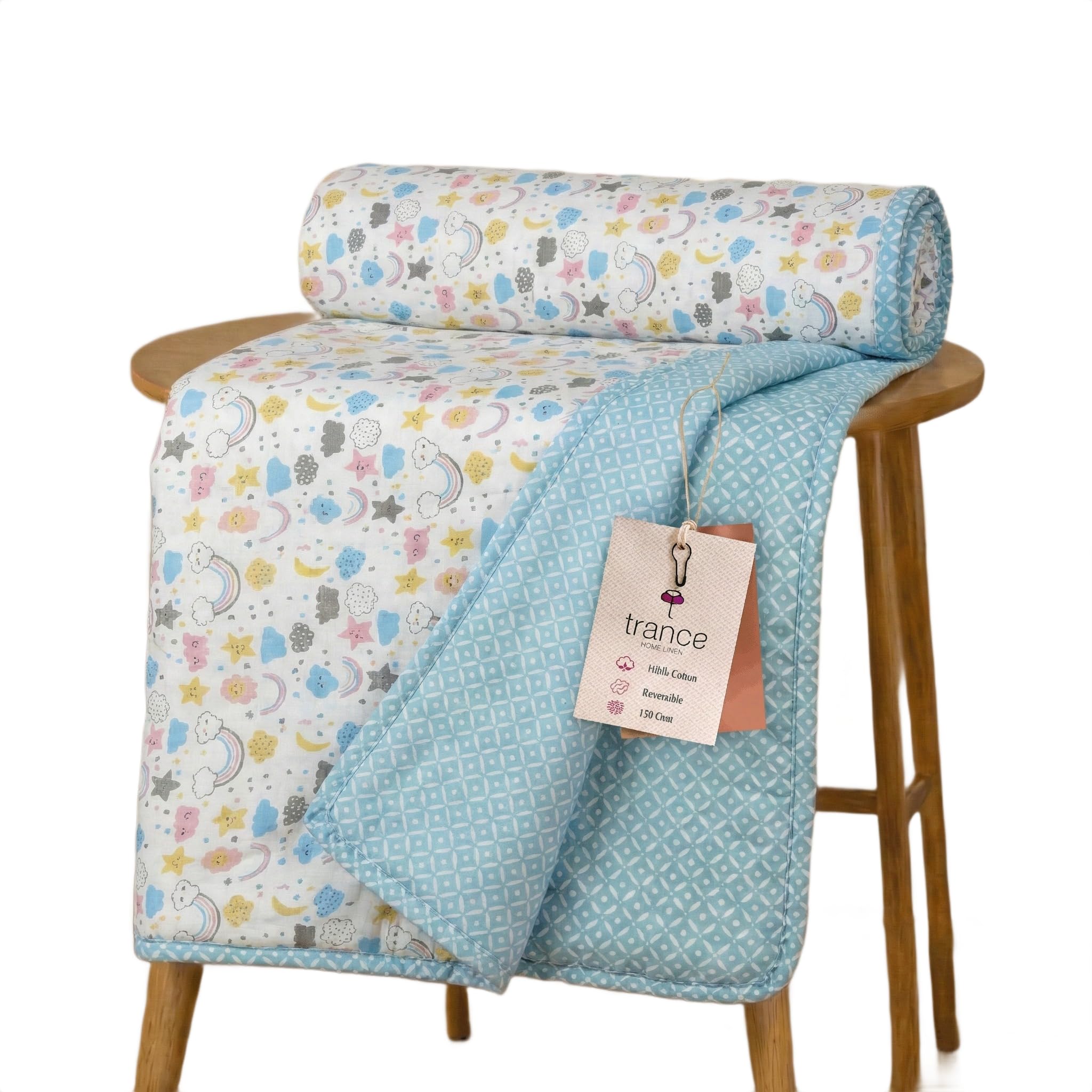 Trance Home Linen 150 GSM Pure Cotton Reversible Dohar Single Bed Size | AC Blanket Comforter | Soft Light-Weight Bed Blanket (56 x 88 inch, Summer Dreams Blue, Pack of 1) Summer Collection-image-48