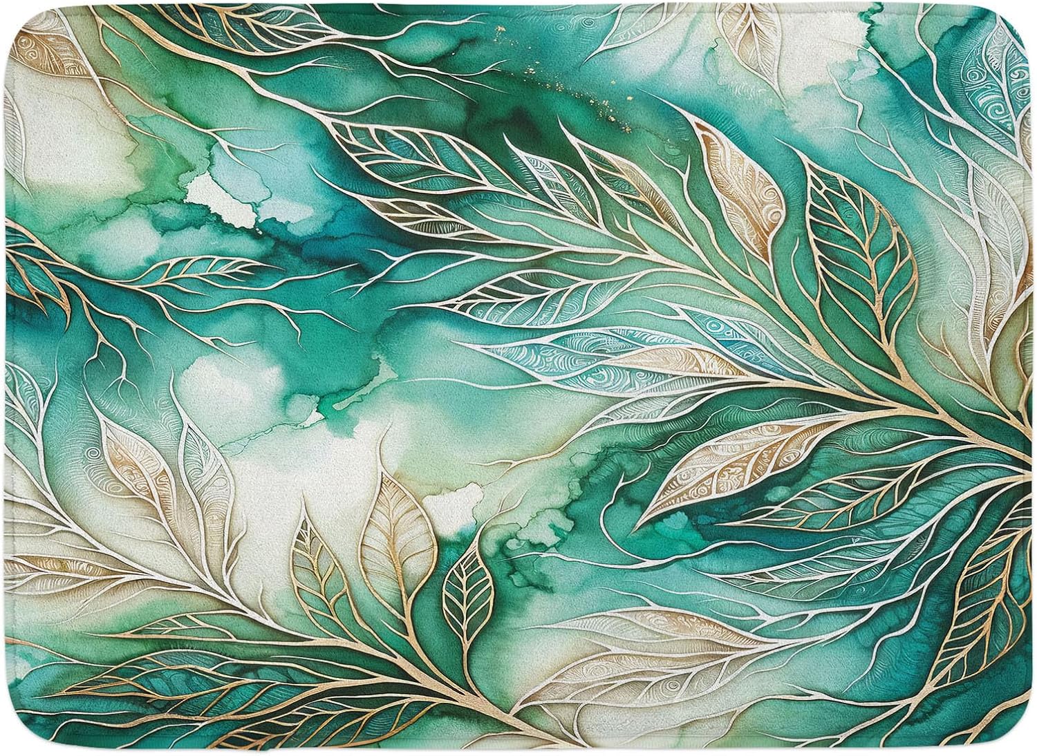 Ambesonne Teal Bath Mat, Greenery Marble Print Look Atmosphere with Gold Yellow Tone Leafy Lines, Plush Bathroom Decor Mat with Non Slip Backing, 30.2" x 20", Dark Seafoam Dark Khaki