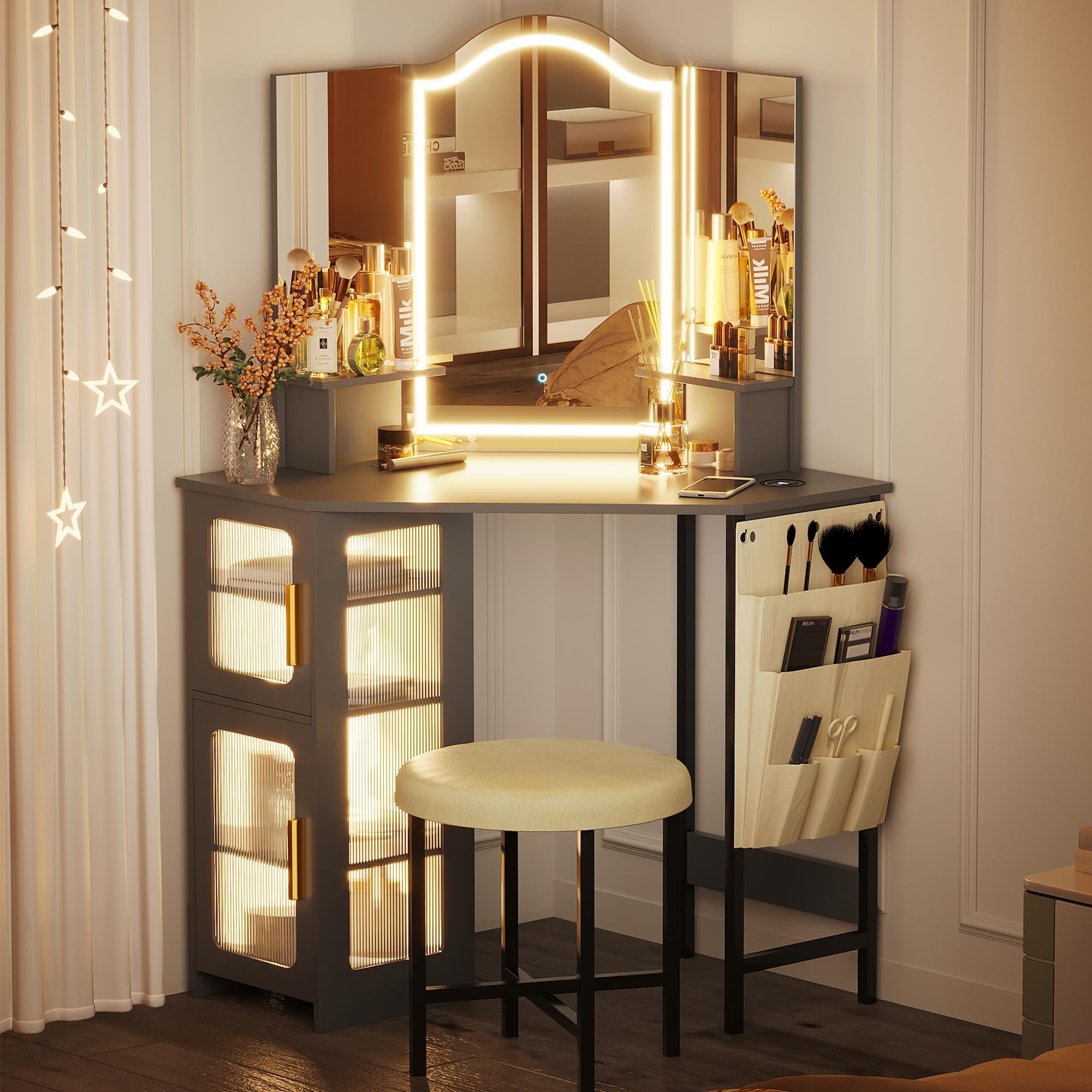 LEROE Coiffeuse de chabre à coucher avec tabouret, table de