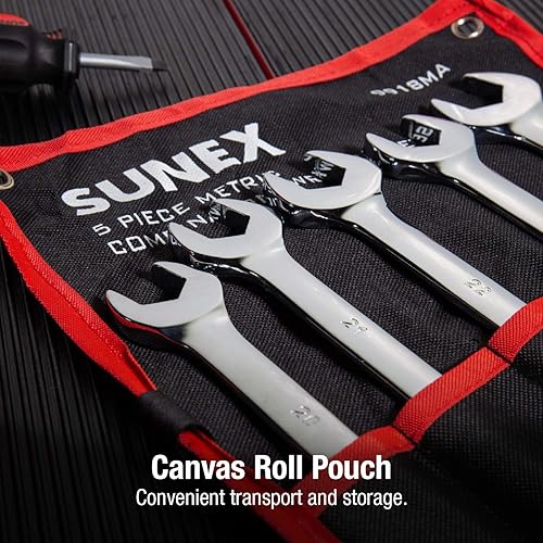 Miniatura 5 de Sunex Tools 9918MA - Juego de llaves combinadas métricas con ranura en V, 0.787 in - 0.945 in, totalmente pulidas, 5 piezas (incluye caja de rollo)