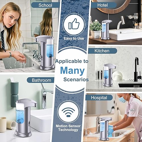 Miniatura 8 de Dispensador automático de jabón líquido de 12.5 onzas, dispensador de jabón ajustable con pilas sin contacto, volumen premium para cocina, baño,