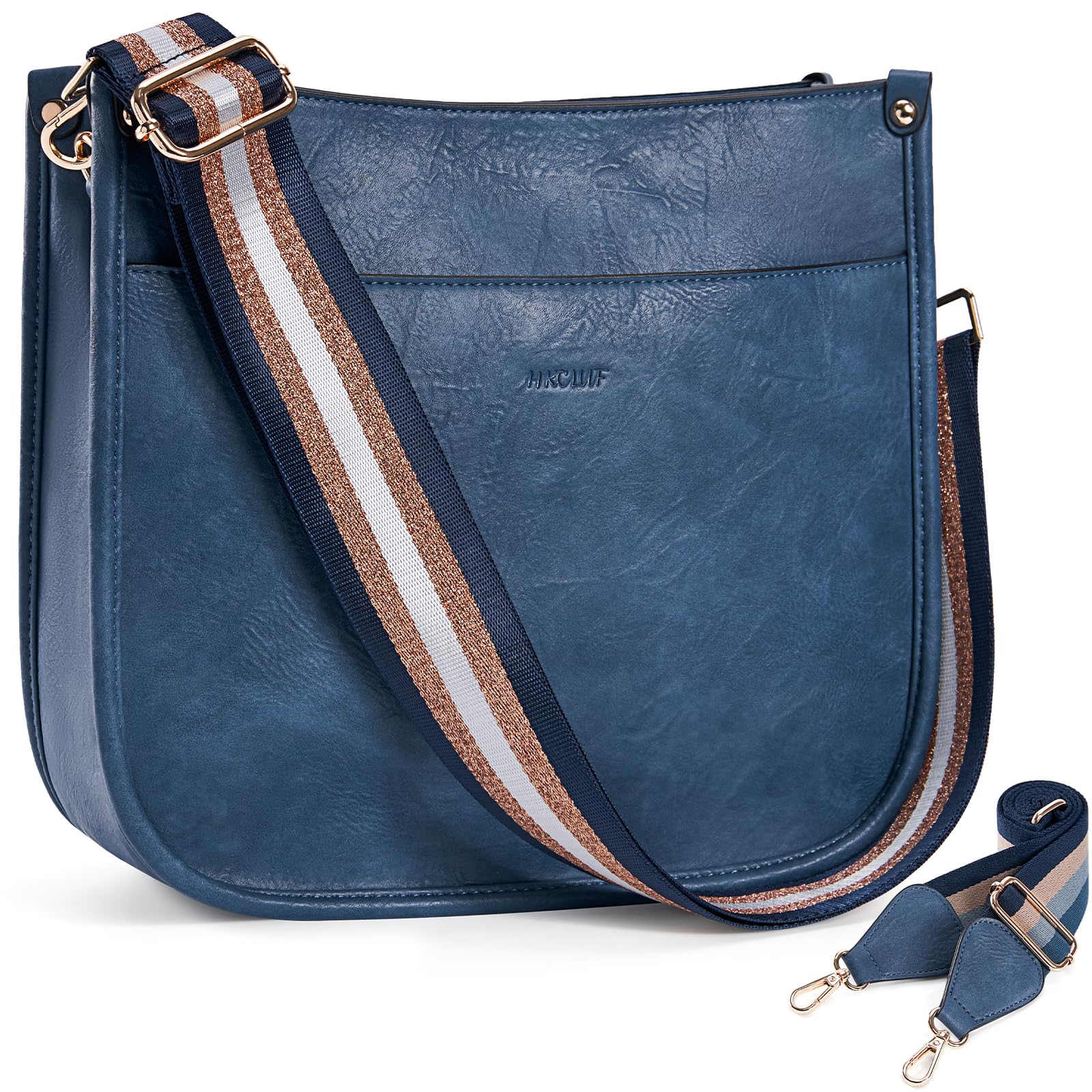 HKCLUF Crossbody Bags for Women Trendy Vegan Leather Hobo Handbags With 2PCS Adjustable Guitar Strap Shoulder Bucket Bags