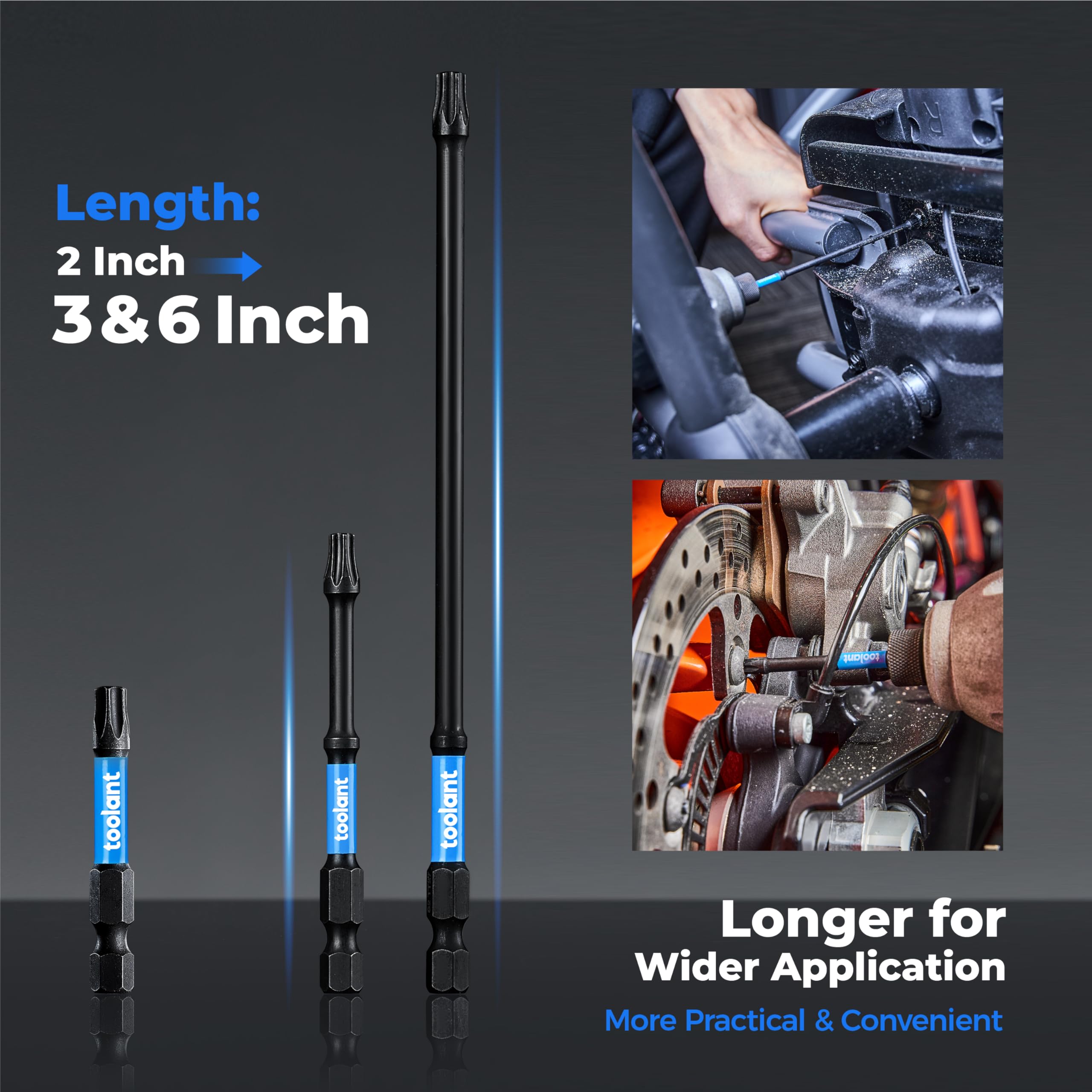 Toolant 6" Impact Long Torx Bit Set 13pcs (TT7-TT40), 1/4 Hex-Shank S2 Steel Security Torx with CNC Machined Tips - Image 3