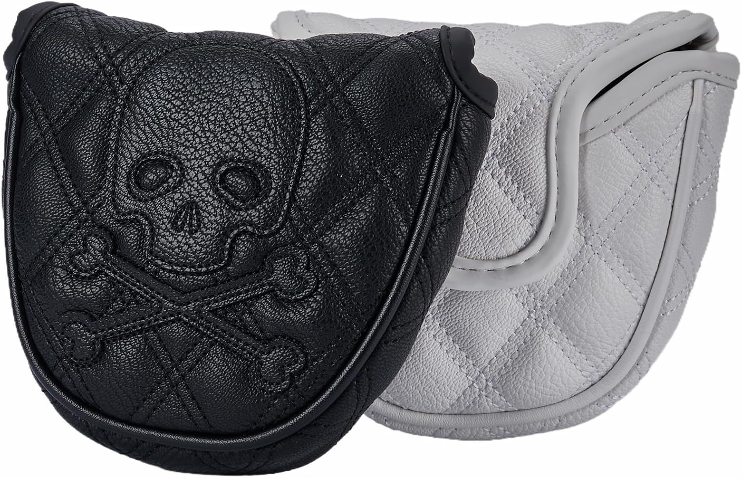 Skull and Crossbones Golf Club Skeleton Mallet Putter and Blade Putter Cover Magnetic Closure Synthetic PU Leather with Diamond Pattern Design