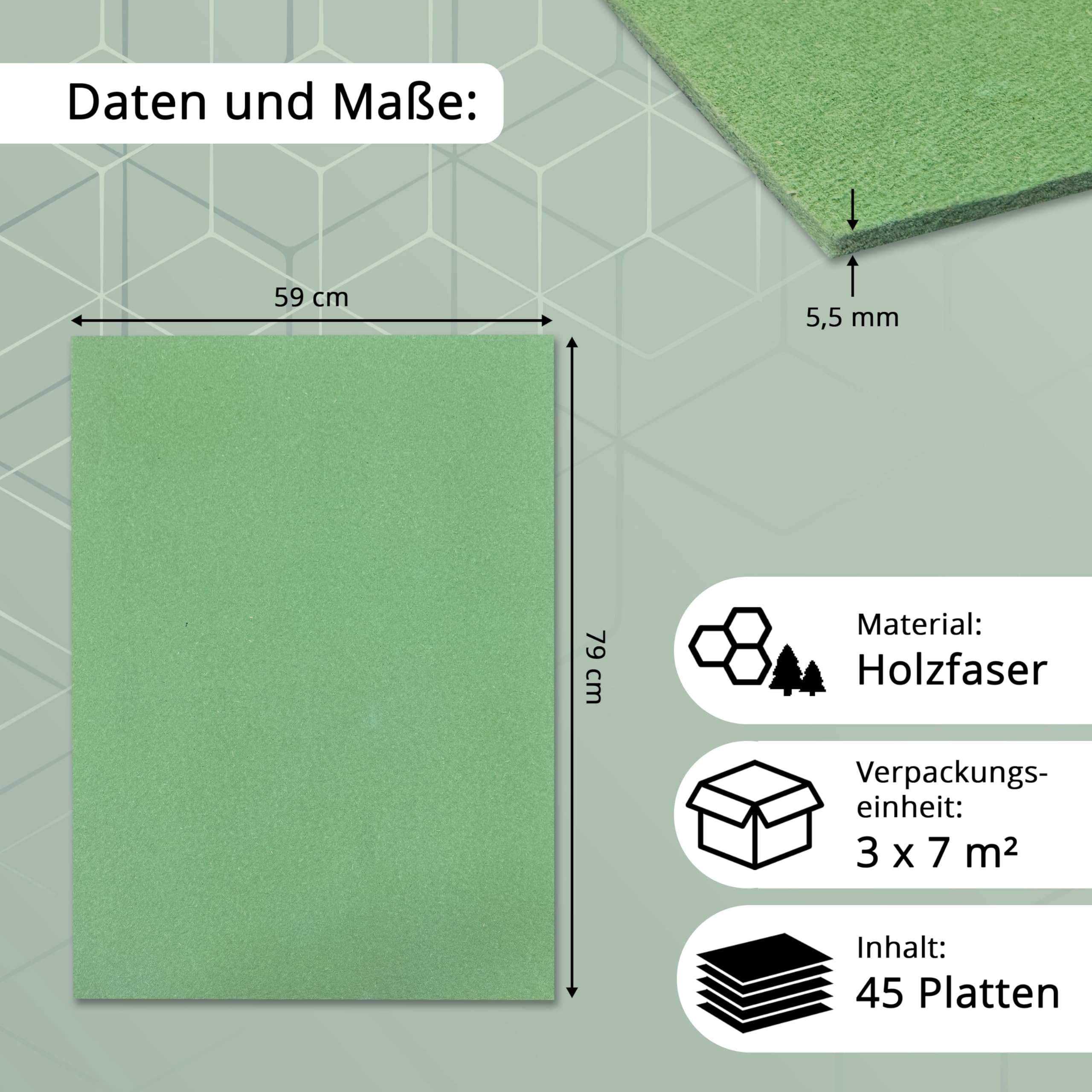 21 m² Ökotex Parquet Feltplatte 5,5 mm Starke Trittschalldämmung für Laminat-/ Parkett- und Korkböden. Stärke: 5,5 mm (21 m² | 3 Pakete mit 7 m²)