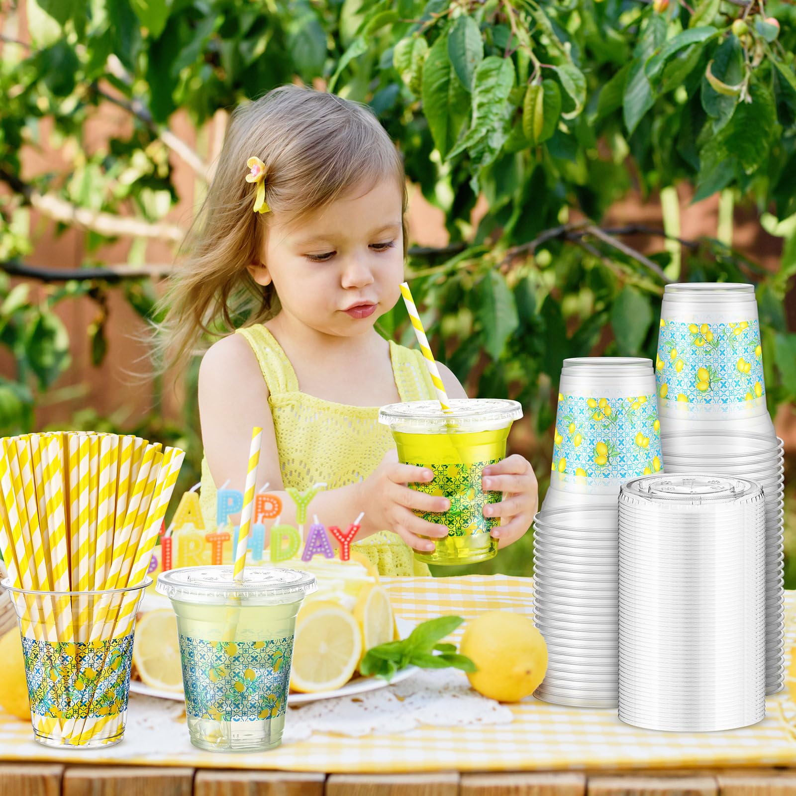 Amazon.com: Umigy 100 Pack Plastic Disposable Cups with Lids and Straws 12 oz  Disposable Cups for Juice Water Coffee Summer Party Sports Party Supplies  (Capri Lemon) : Health & Household