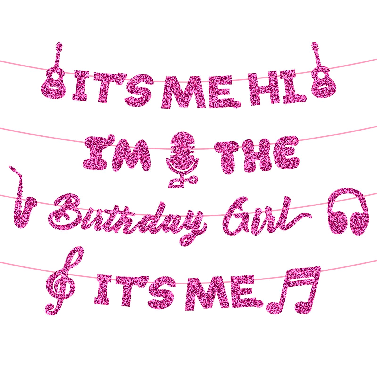 'It's Me Hi I'm The Birthday Girl' Banner - Glitzernde Rosa Girlande, 4 Saiten | Geburtstagsdeko Für Mädchen