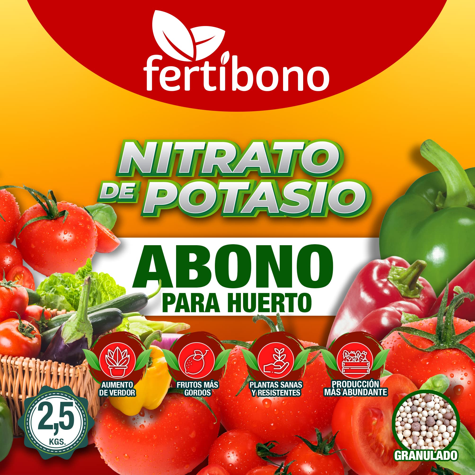 FERTIBONO, Nitrato de potasio,Puro (KNO3) 13-00-46, Huerto, Tomates, Melones,Frutales, Arboles (2,5.0)