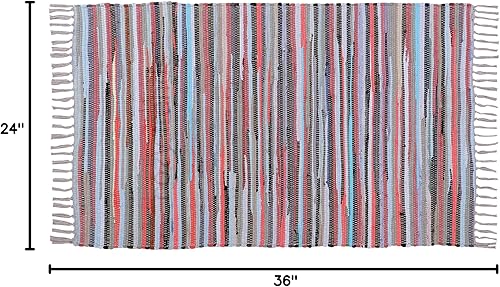 Miniatura 79 de Alfombra de trapo de algodón, 24 x 36 pulgadas, multicolor, tejida a mano, lavable y reversible, para sala de estar, cocina, entrada, con borlas