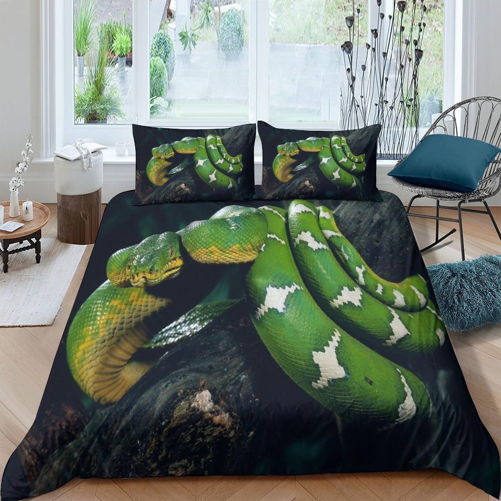 Parure de lit serpent avec housse de couette 3D 200x200 pour enfant et adulte