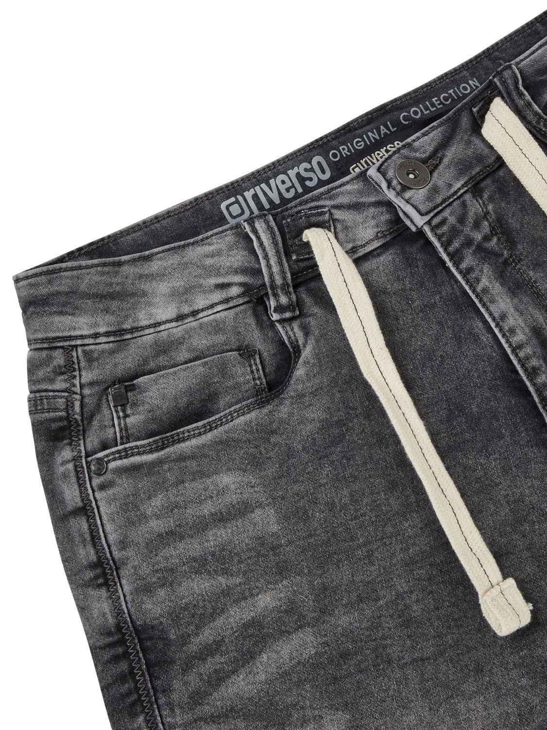 riverso Męskie jeansy spodenki RIVPaul krótkie spodnie lato bermudy Stretch Denim szorty dresowe bawełna szaro-niebieski ciemnoniebieski w30 w31 w32 w33 w34 w36 w38 w40 w42