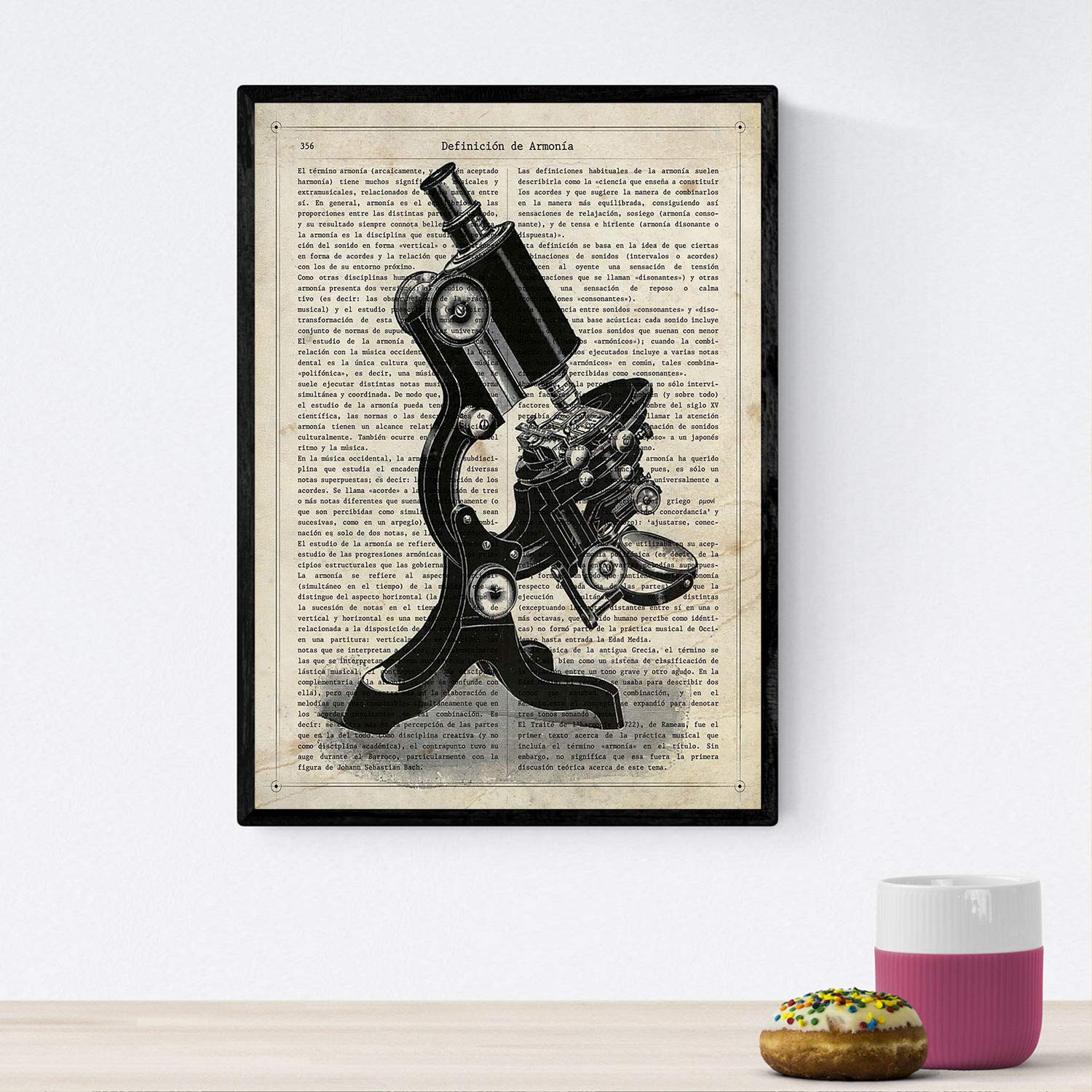 Nacnic Mirror microscope poster. Vintage sheets with definitions. Interior design. A4 size with frame — image 1