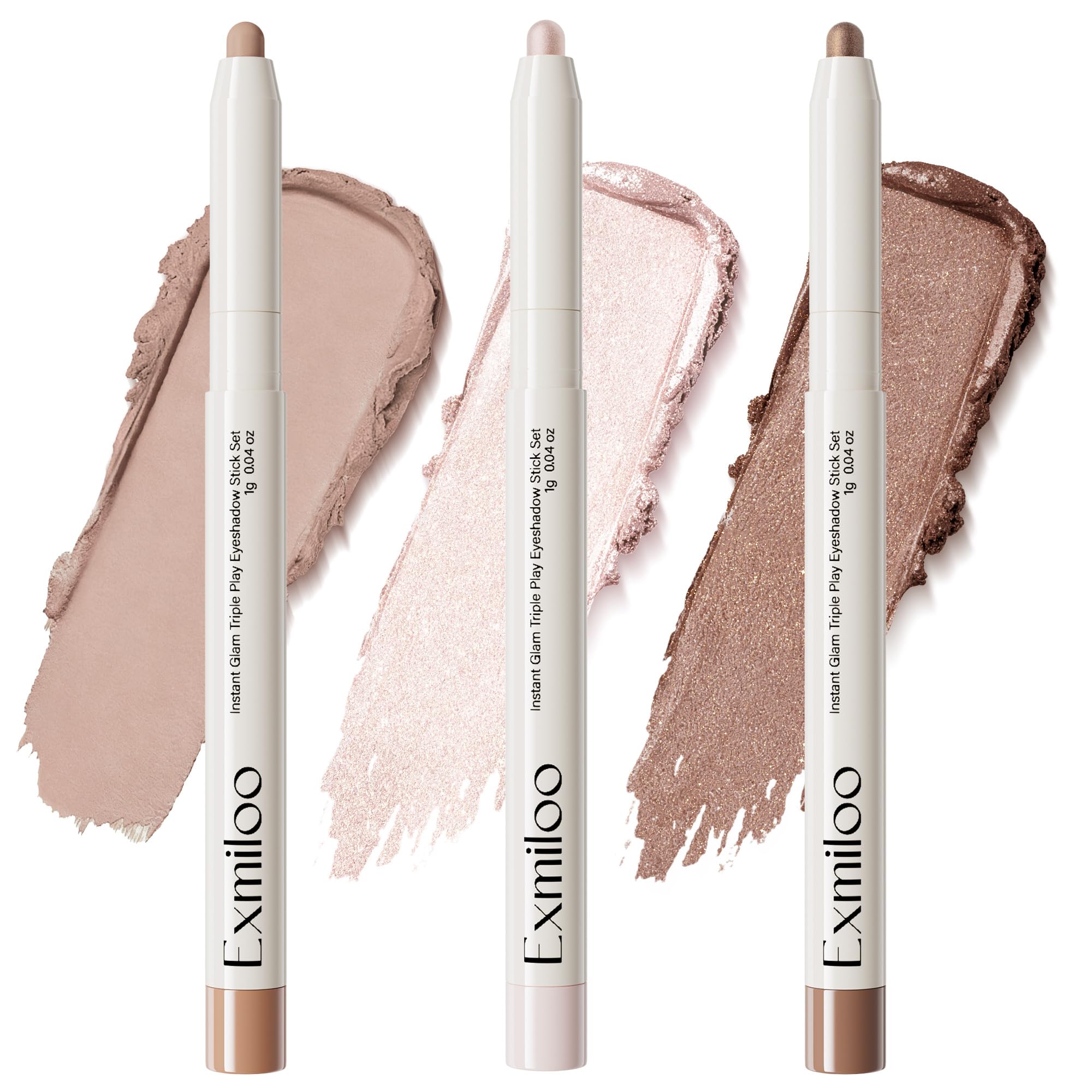 Exmiloo Cream Eyeshadow Stick Set, Neutral Matte & Shimmer Trio，Waterproof | Cream Eyeshadow, Base, Brighten & Define, Matte & Shimmer Everyday Eye Makeup, Suitable for Mature Eyelids, Beginner Friendly