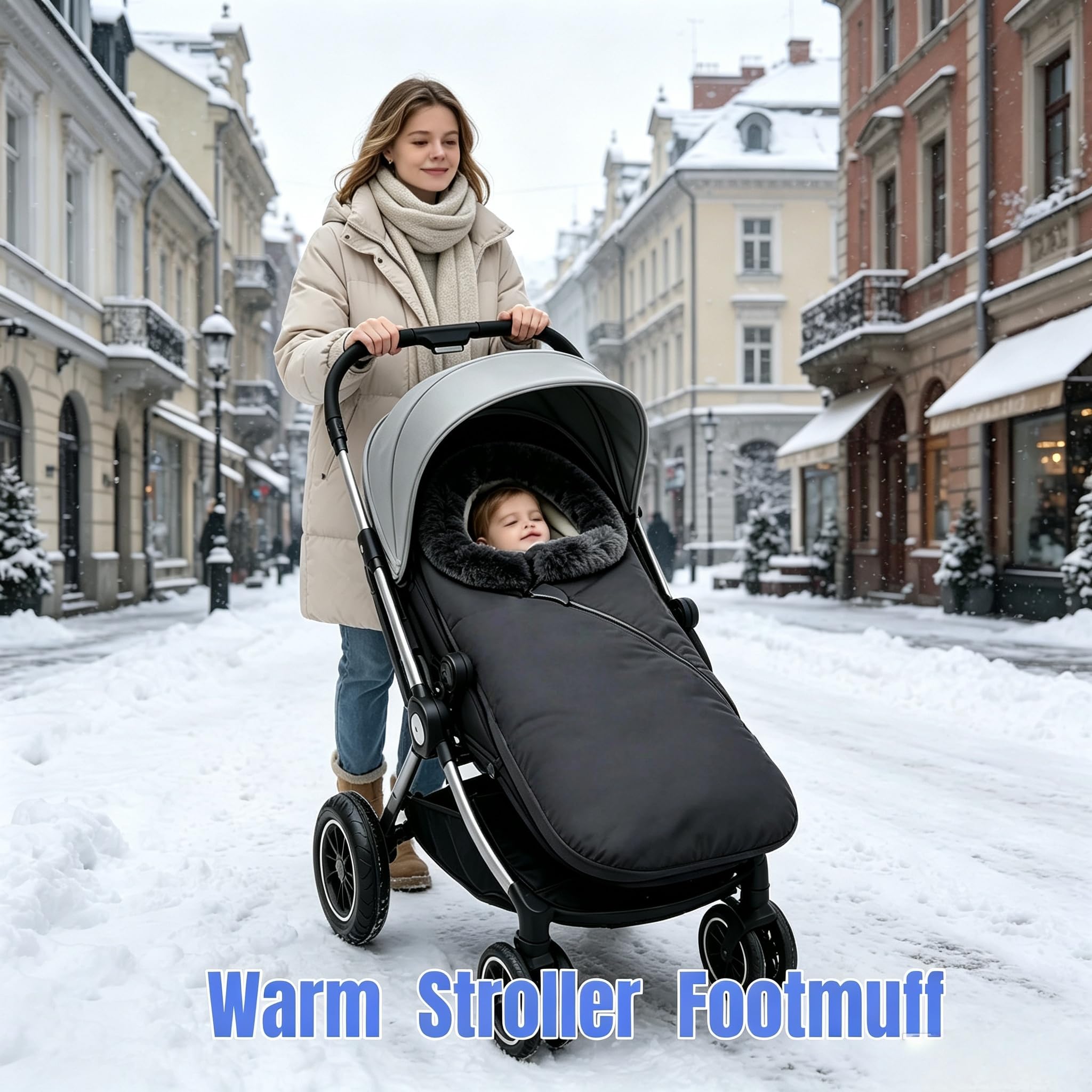 Sacco nanna invernale in spesso pile corallo, con colletto in pelliccia rigida, sacco a pelo a 3 strati per passeggino e passeggino, impermeabile, antivento, 90 x 40 cm