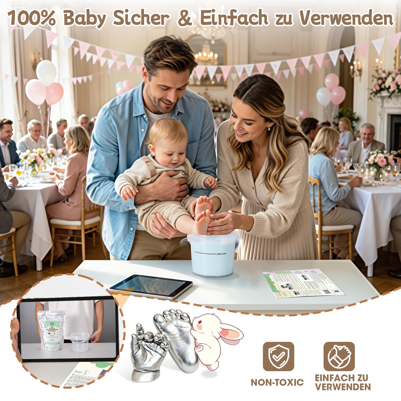 3D Gipsabdruck Baby Hand und Fuß(4 Abdrücken), Taricor Ungiftig Hand und Fußabdruck für Neugeborene, Abdruck Hände und Füße für Neugeborene für Babydusche Geschenk/Babyparty (0-9 Monate)